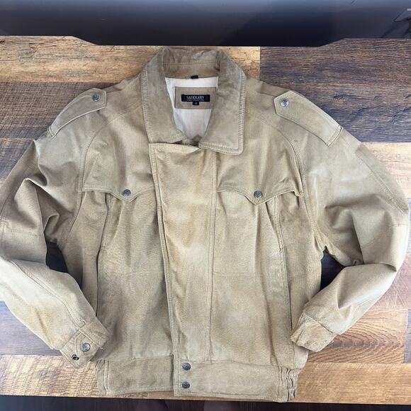Saddlery Mens Small Brown Suede Leather Jacket‎ - Picture 1 of 11